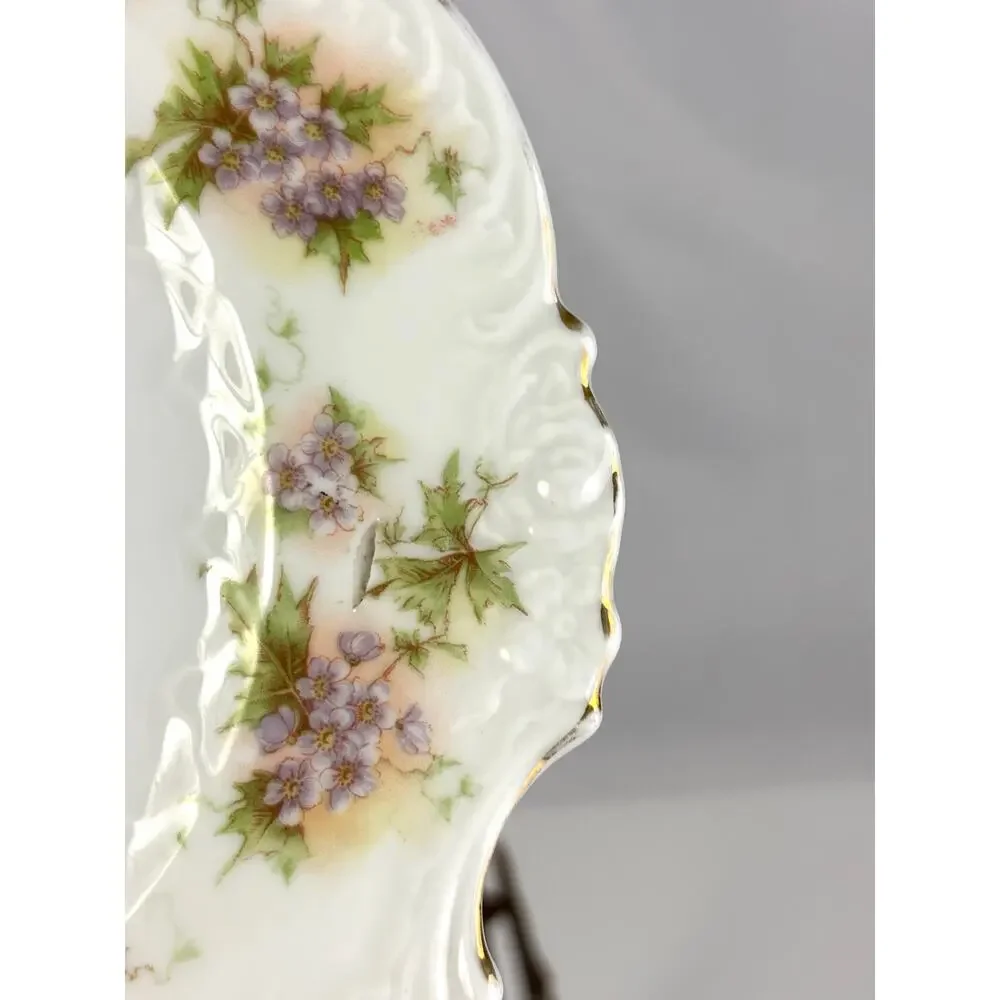 Vintage Porcelain Floral Plate Scalloped Edge‎ Hand Painted Style Cottage Decor